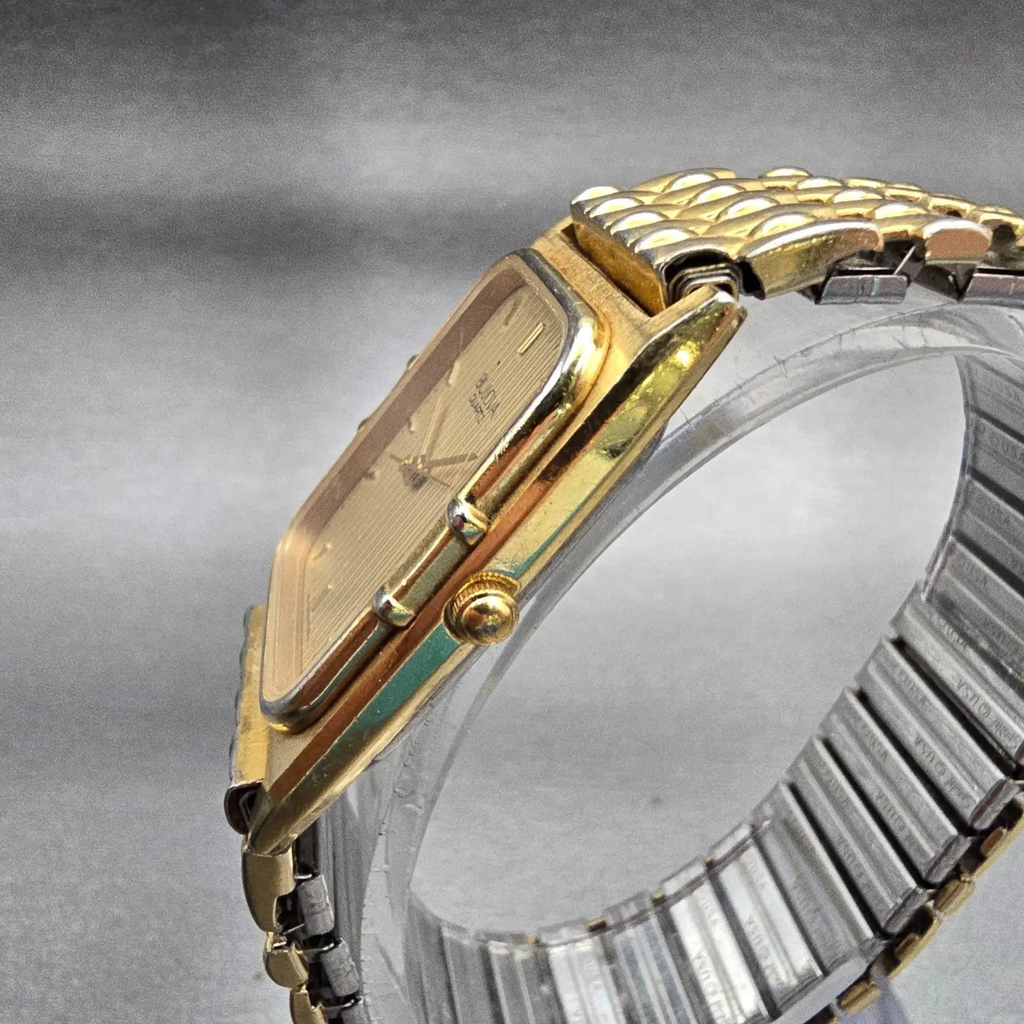 Bulova Watch Men 25mm Gold Dial Gold Tone Rectangle New Battery Vintage 92A402