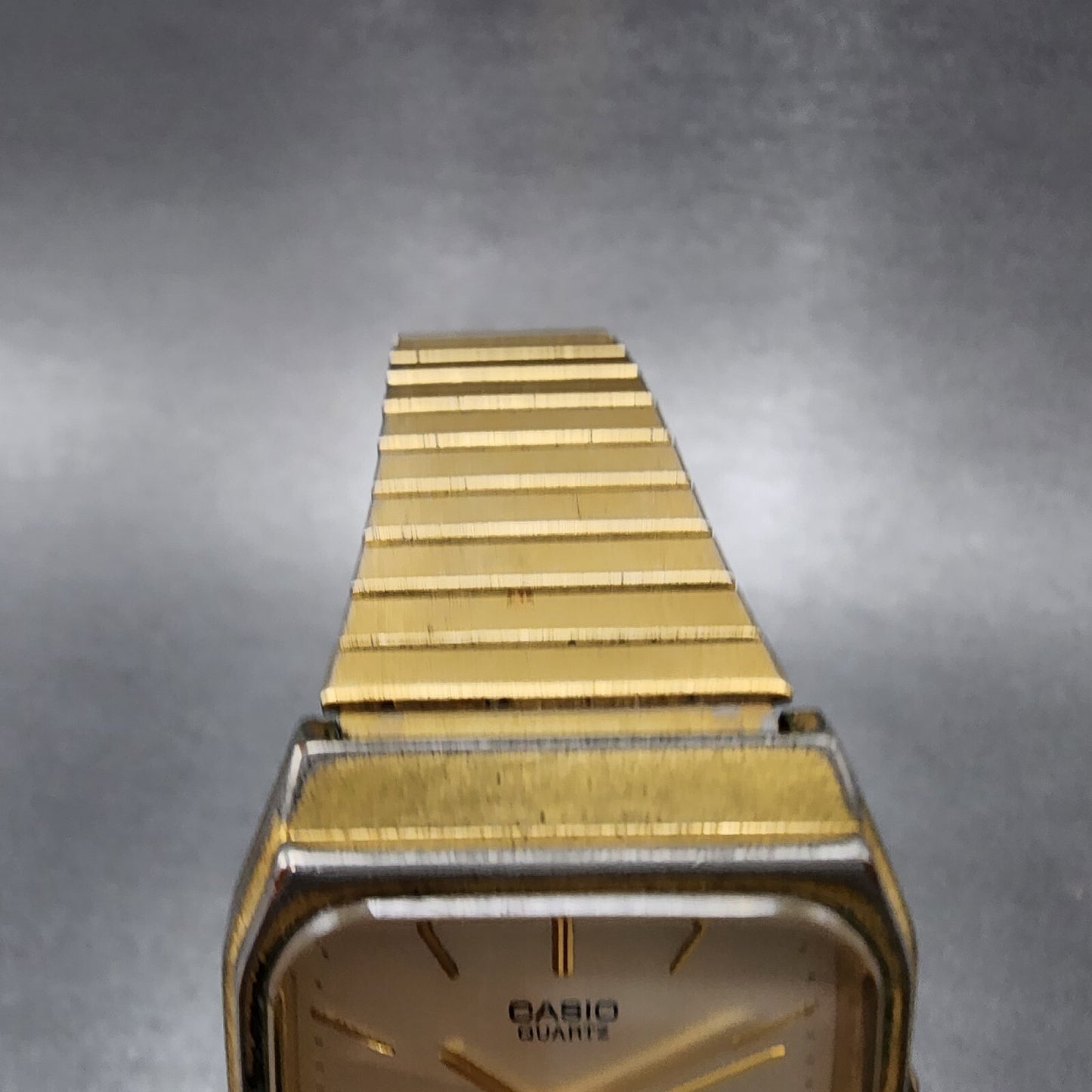 Casio Tank Watch Men 30mm Champagne Dial Gold Tone Rectangle MQ-518 New Battery