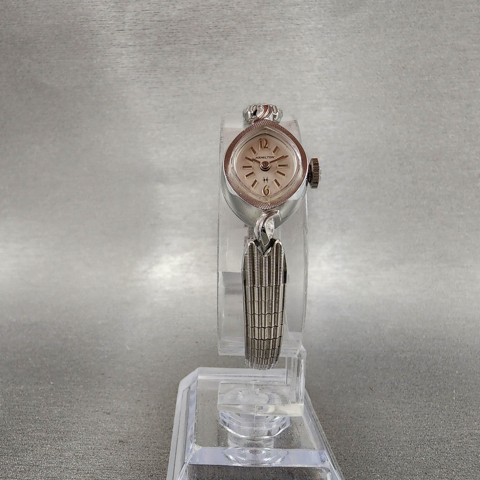 Hamilton Watch Women 14mm White Dial 10K White Gold Plated Manual Wind Runs ABC14