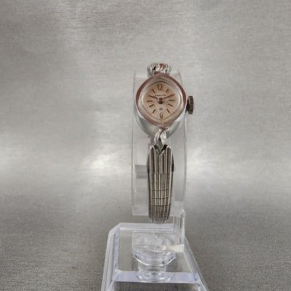Hamilton Watch Women 14mm White Dial 10K White Gold Plated Manual Wind Runs ABC14