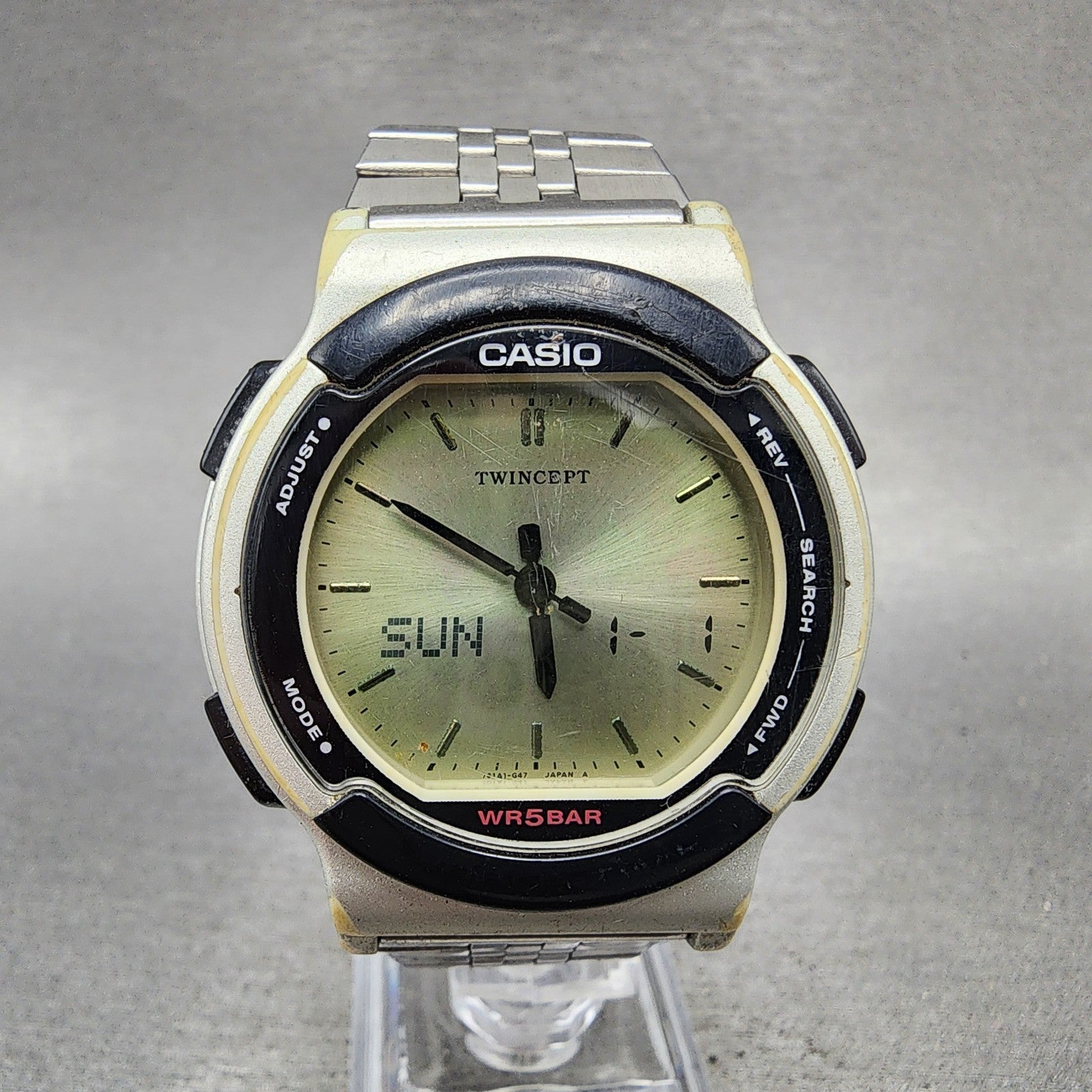 Casio Twincept ABX53 Watch Men 40mm Gray Dial Silver Tone Alarm Chrono New Batt0
