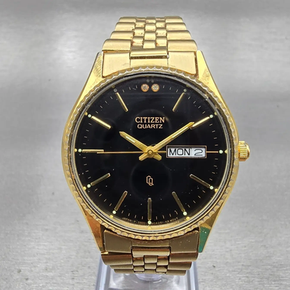 Citizen President Watch Men 34mm Black Dial Gold Tone Daydate 5500-075935 NewBat0