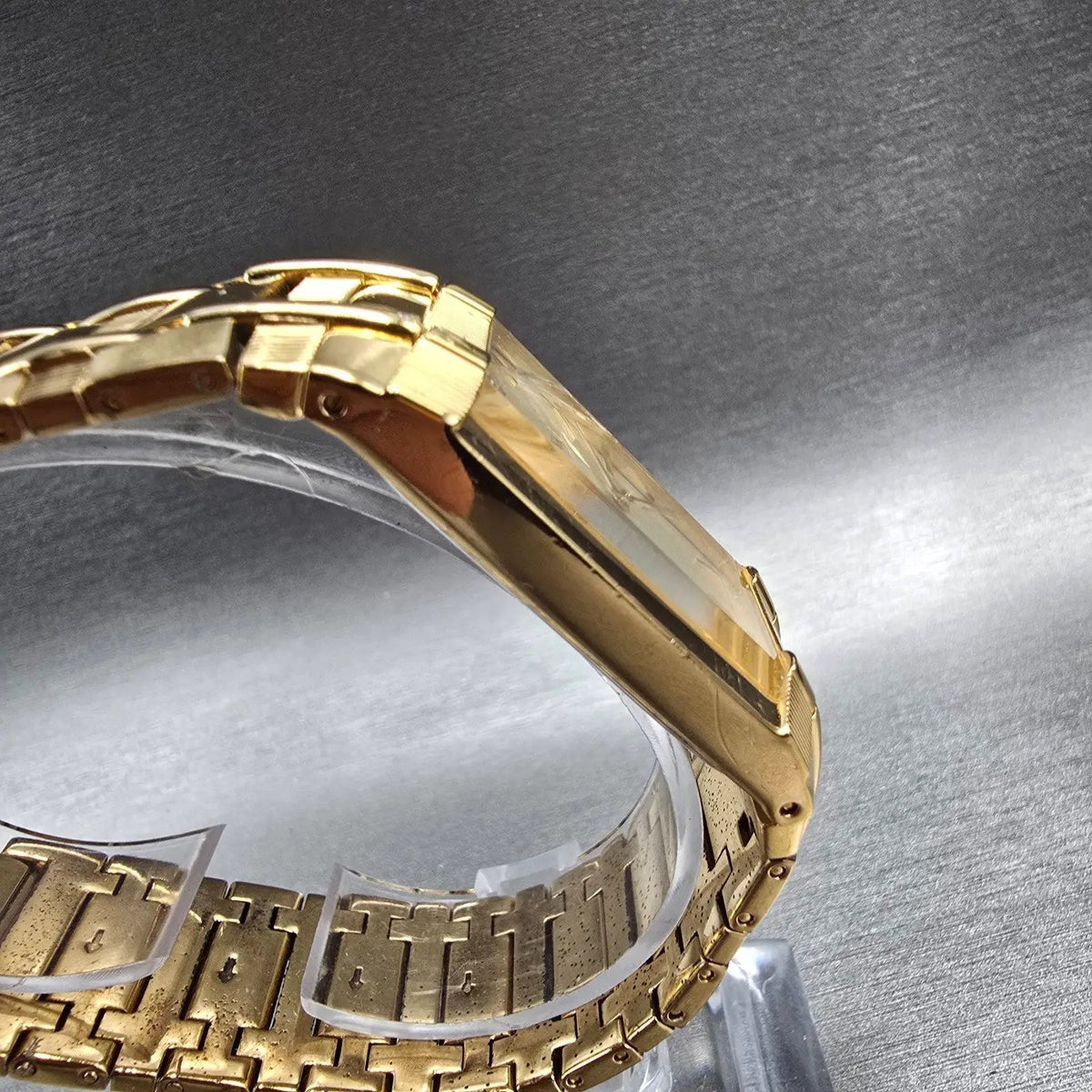 Bulova Watch Men 25mm Champagne Dial Gold Tone Rectangle 97F54 New Battery3