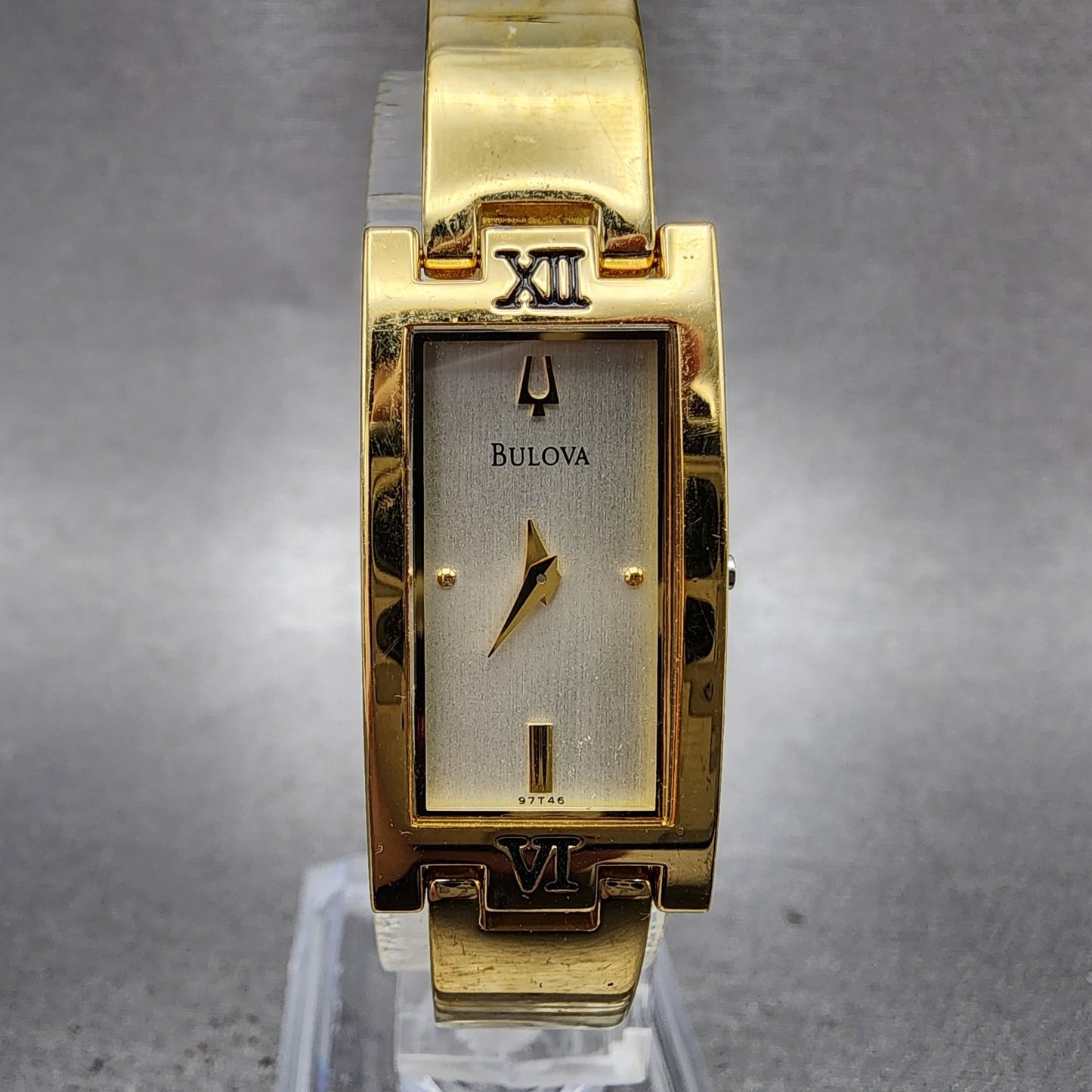 Bulova Tank Watch Women 15mm Silver Dial Gold Tone 97T46 New Battery READ!!!!!!!0