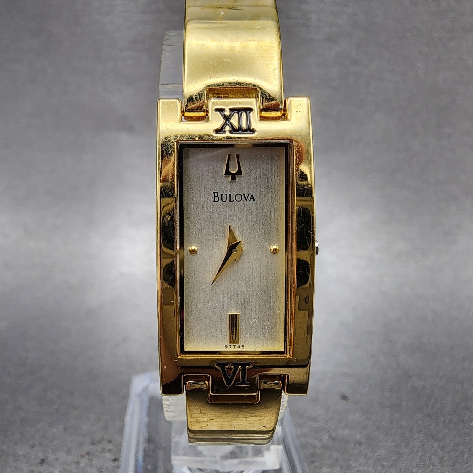 Bulova Tank Watch Women 15mm Silver Dial Gold Tone 97T46 New Battery READ!!!!!!!0
