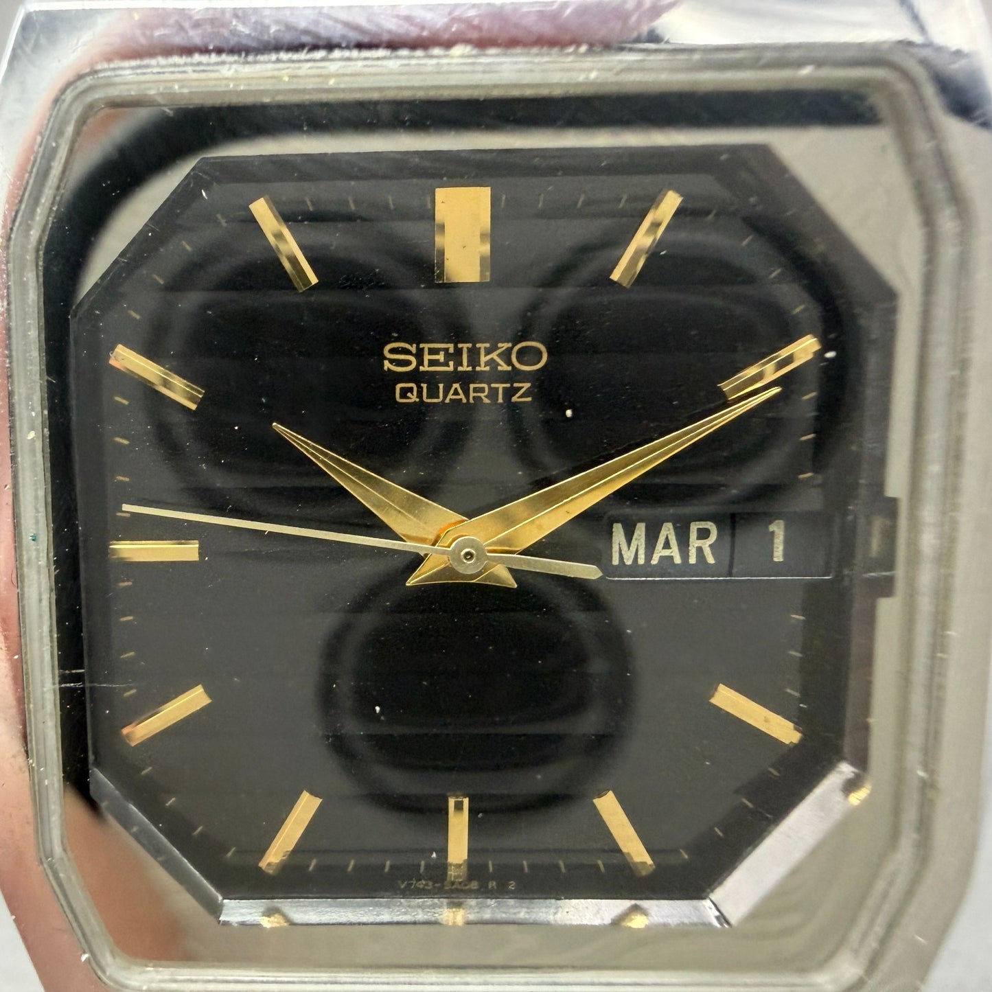 Seiko Tank Watch Men 33mm Black Dial Silver Tone Daydate V743-5A00 New Battery1