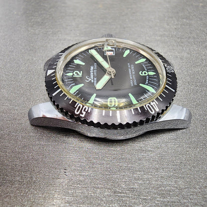 Lucerne Marine Luxus Diver Watch Men 36mm Black Dial Silver Tone Date  PARTS