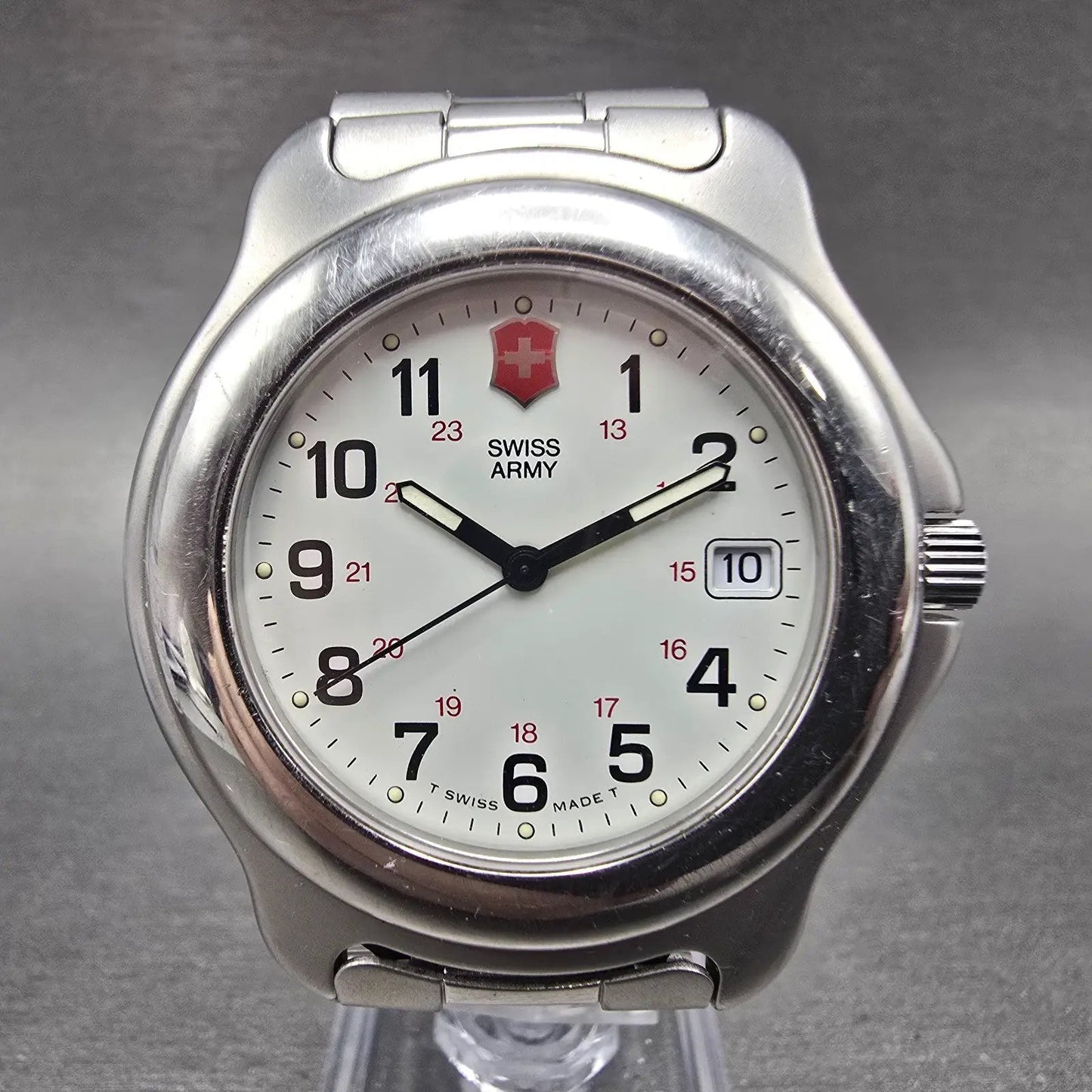 Victorinox Swiss Army Officer Watch Men 40mm White Dial Steel Date Round PARTS L0