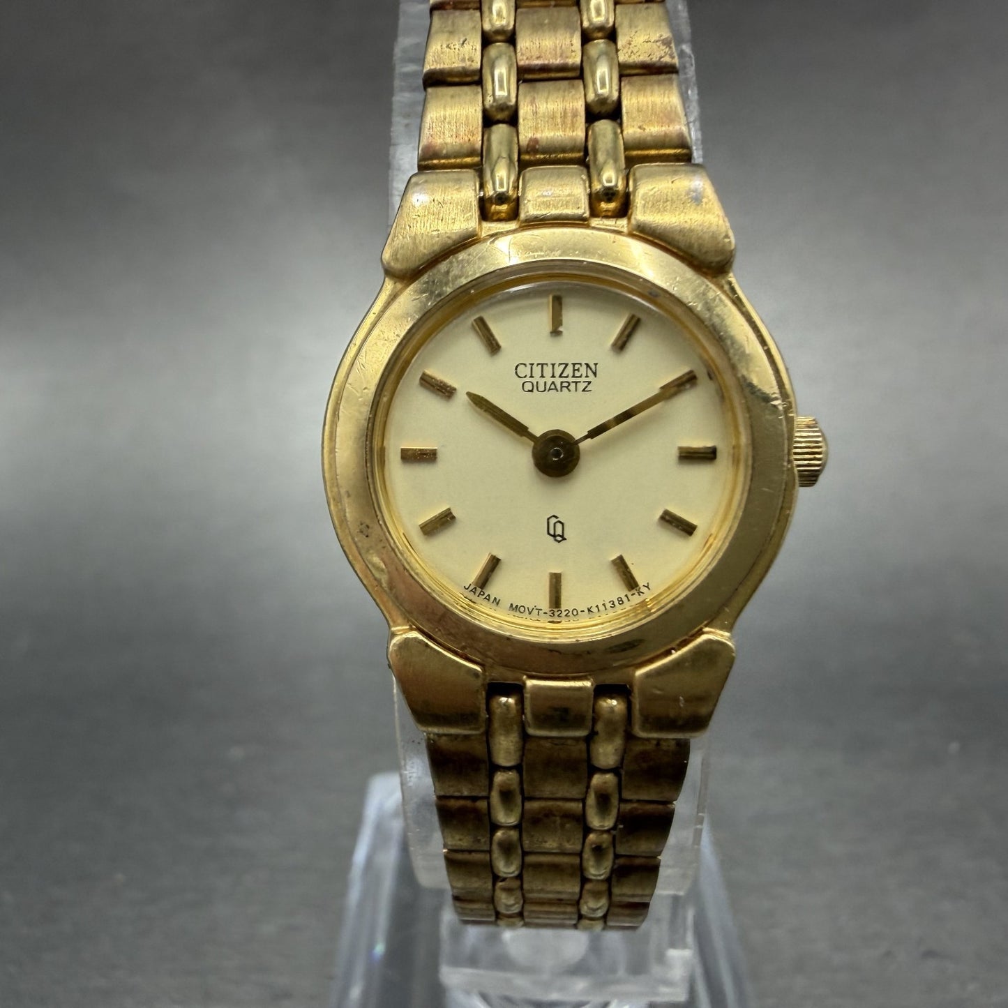 Citizen CQ Watch Women 20mm Champagne Dial Gold Tone Round 3220-K02791 New Batt0