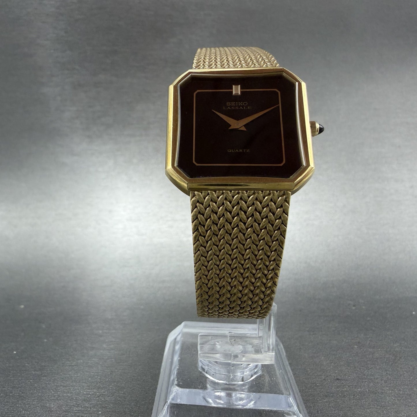 Seiko Lassale Watch Men 27mm Black Dial Gold Tone Octagon 6020-5349 NewBattery5