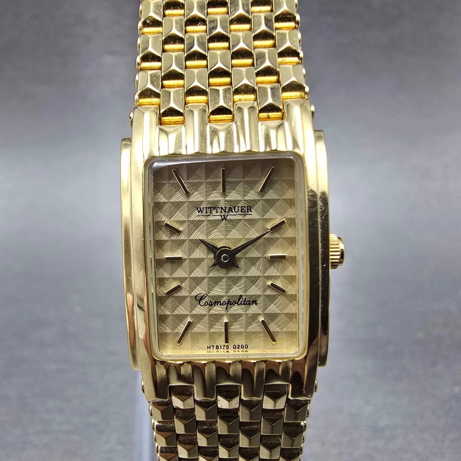 Wittnauer Cosmopolitan Tank Watch Women 17mm Champagne Dial Gold Tone New Batt0