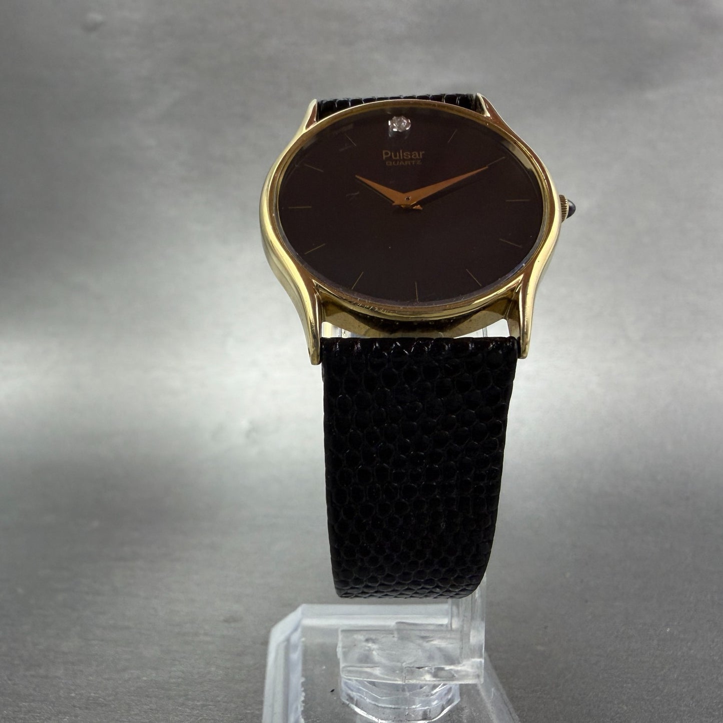Seiko Pulsar Watch Men 31mm Black Dial Gold Tone Round Y100-7079 New Battery5