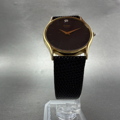 Seiko Pulsar Watch Men 31mm Black Dial Gold Tone Round Y100-7079 New Battery5