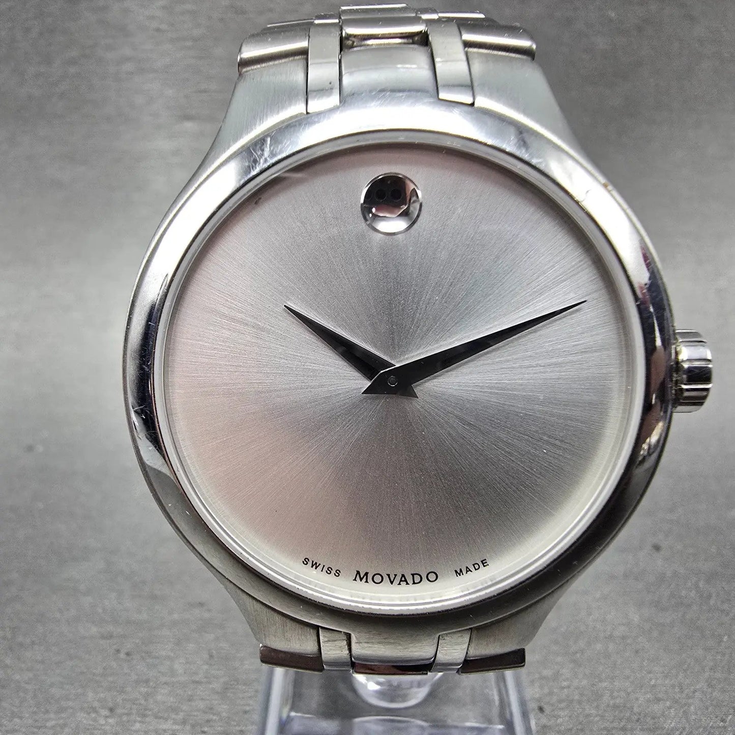 Movado Museum Watch Men 41mm Silver Dial Silver Tone 01.1.14.1085 New Battery0