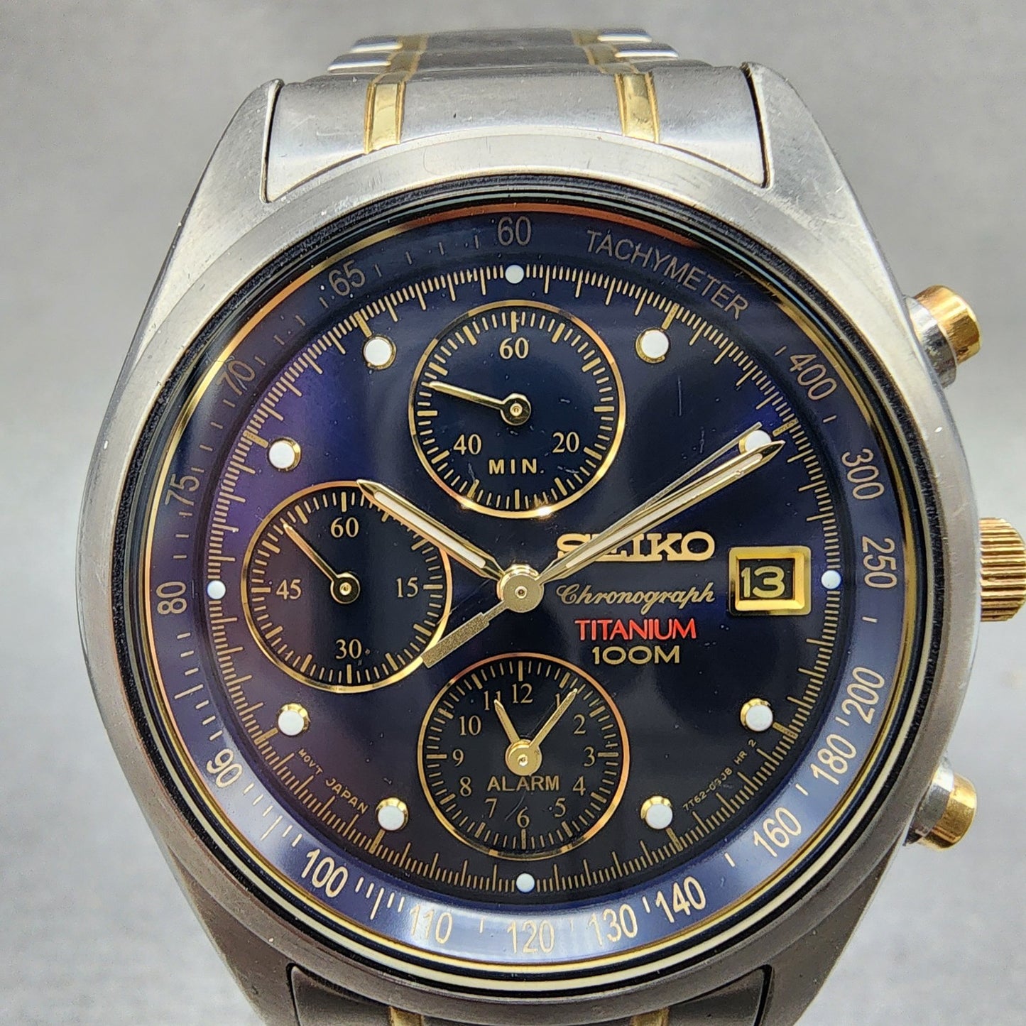 Seiko Chronograph Watch Men 38mm Blue Dial Titanium Date Alarm 7T620FD0 PARTS2