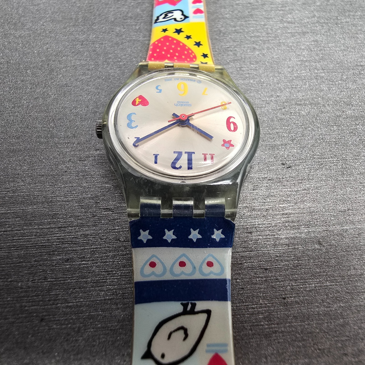 Swatch Kid's Patchwork Watch Women 25mm Silver Dial Clear Case LN141 New Battery7