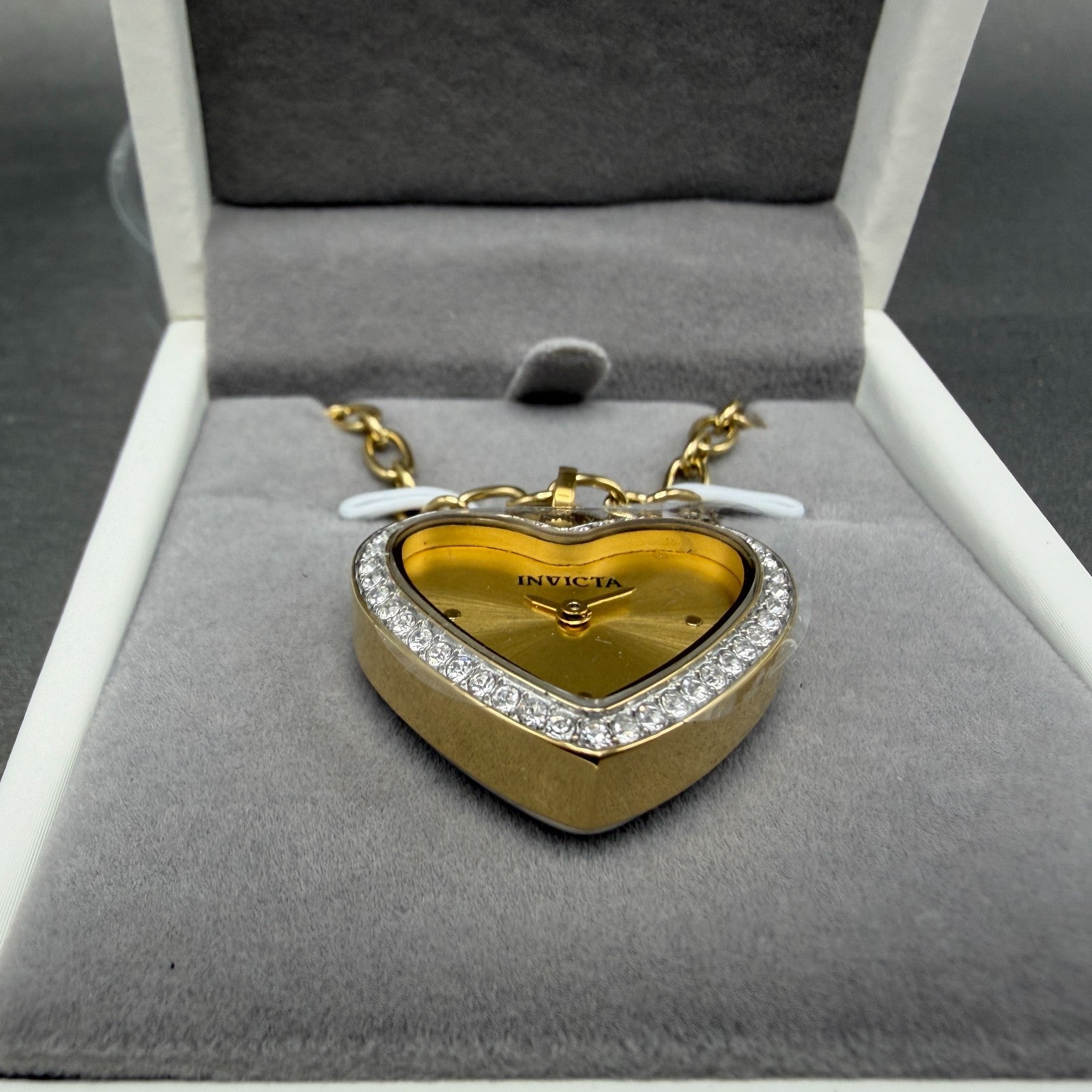 Invicta Angel Heart Necklace Watch Women 28mm Gold Dial Gold Tone 49938 NIB2