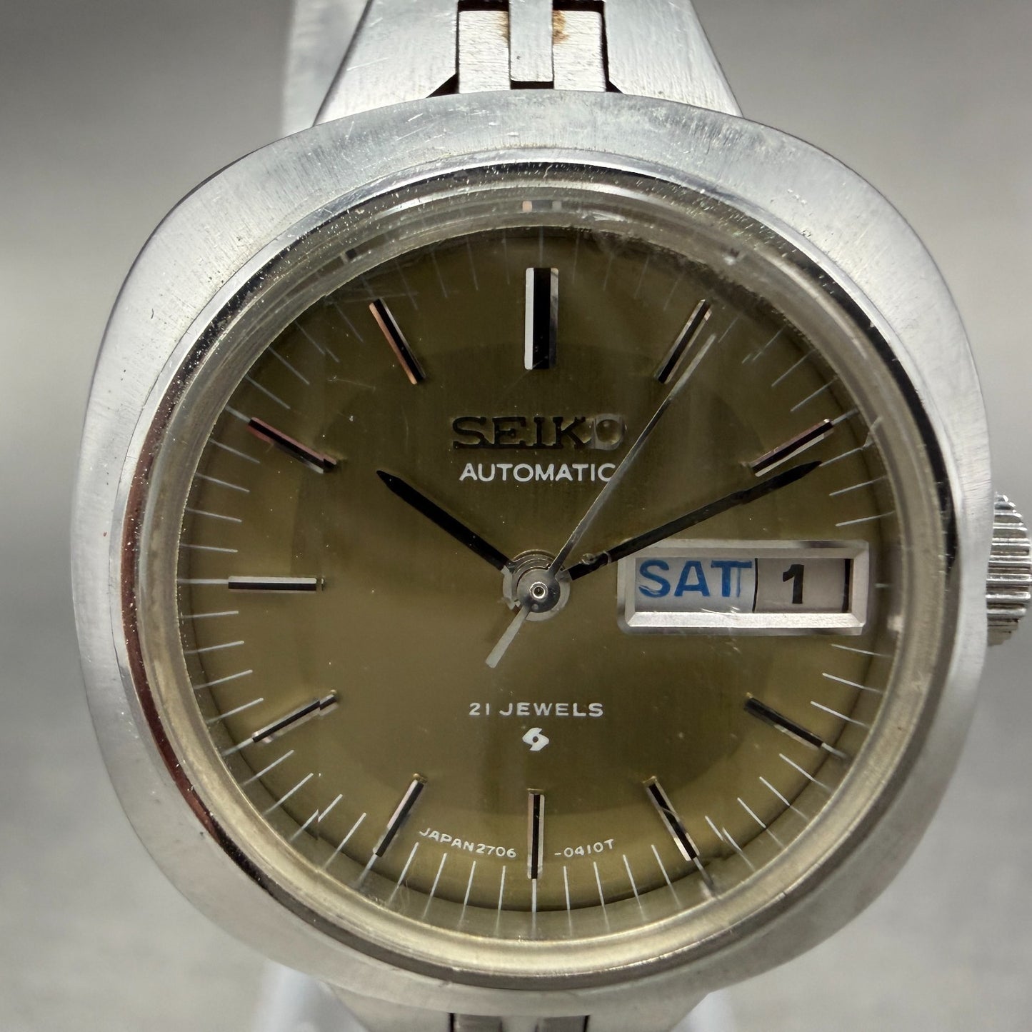 Seiko Automatic Watch Women 25mm Yellow Dial Silver Tone Daydate 2706-0130 Runs1