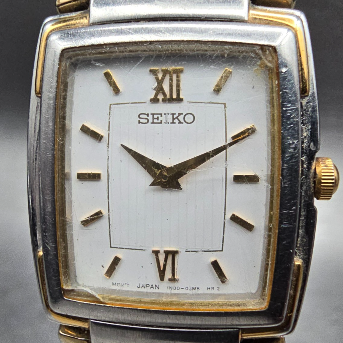 Seiko Tank Watch Women 21mm White Dial Two Tone Rectangle 1N00-0FY0 New Battery1