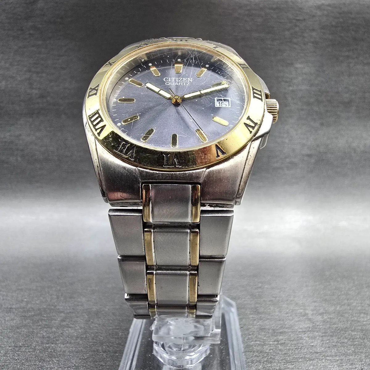 Citizen Watch Men 37mm Gray Dial Two Tone Date Round 2610-S99262 New Battery5