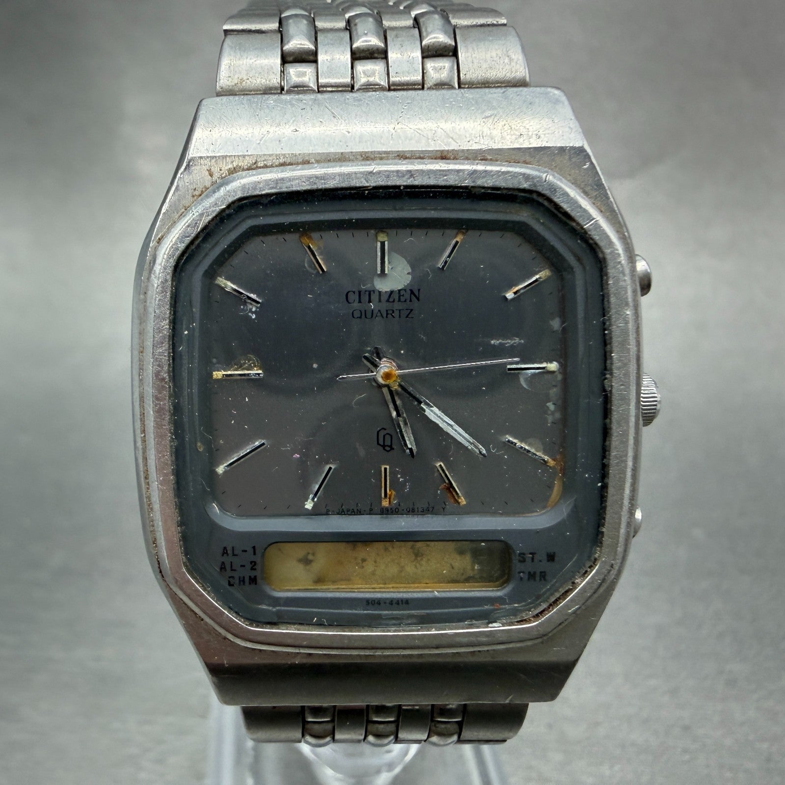 Citizen CQ Analgo Digital Watch Men 32mm Gray Dial Silver Tone 8950-084071 PARTS0