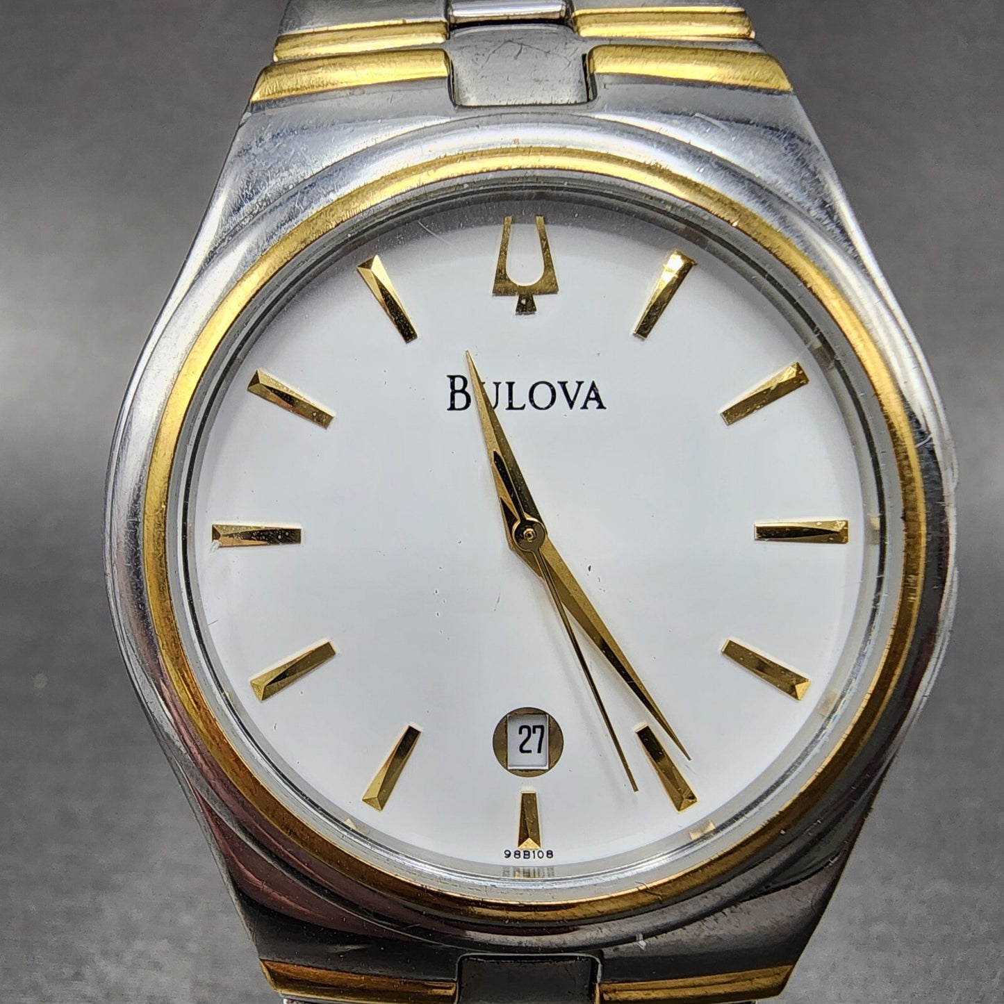 Bulova Watch Men 38mm White Dial Two Tone Date Round 98B108 PARTS2