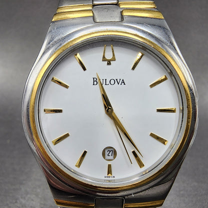 Bulova Watch Men 38mm White Dial Two Tone Date Round 98B108 PARTS2