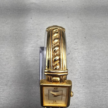 Seiko Watch Women 19mm Champagne Dial Gold Tone Square V400-6280 New Battery VTG4