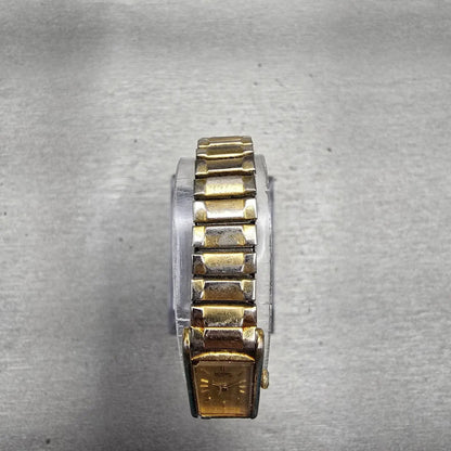 Seiko Watch Women 12mm Gold Dial Gold Tone Rectangle 2E20-5239 New Battery VTG4