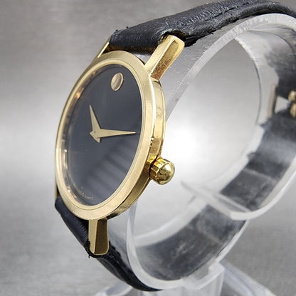 Movado Museum Watch Women 25mm Black Dial Gold Tone Round 87-25-832 New Batt C67