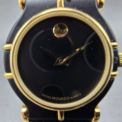 Movado Delphino Watch Women 23mm Black Dial Black & Gold Tone 80-24-822N New Bat1