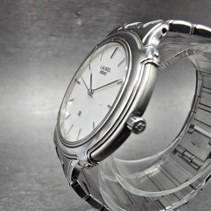 Seiko Laurel Watch Men 34mm White Dial Silver Tone Round 8N41-6240 New Battery2