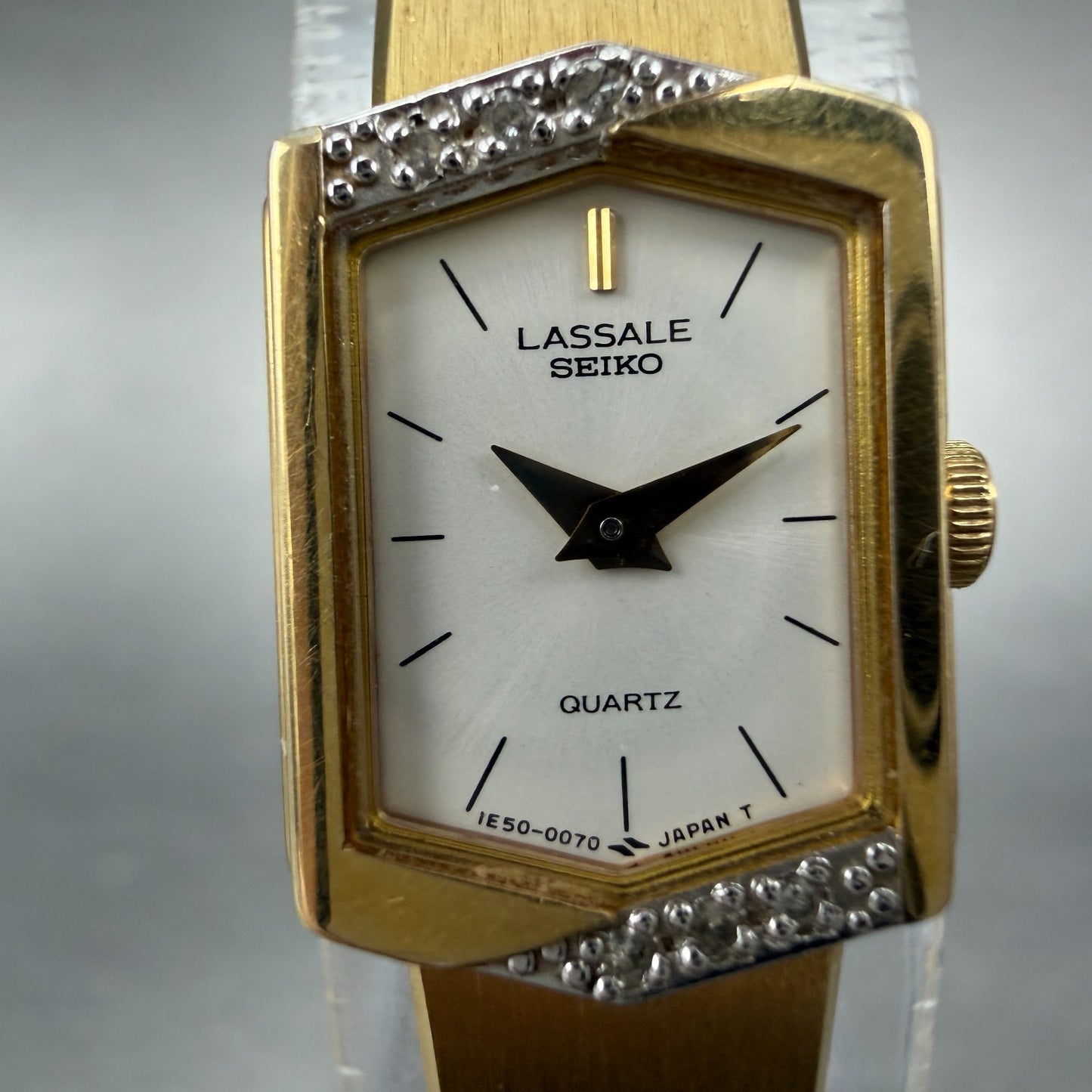 Seiko Lassale Watch Women 13mm White Dial Gold Tone Hexagon 1E50-5039 NewBattery1