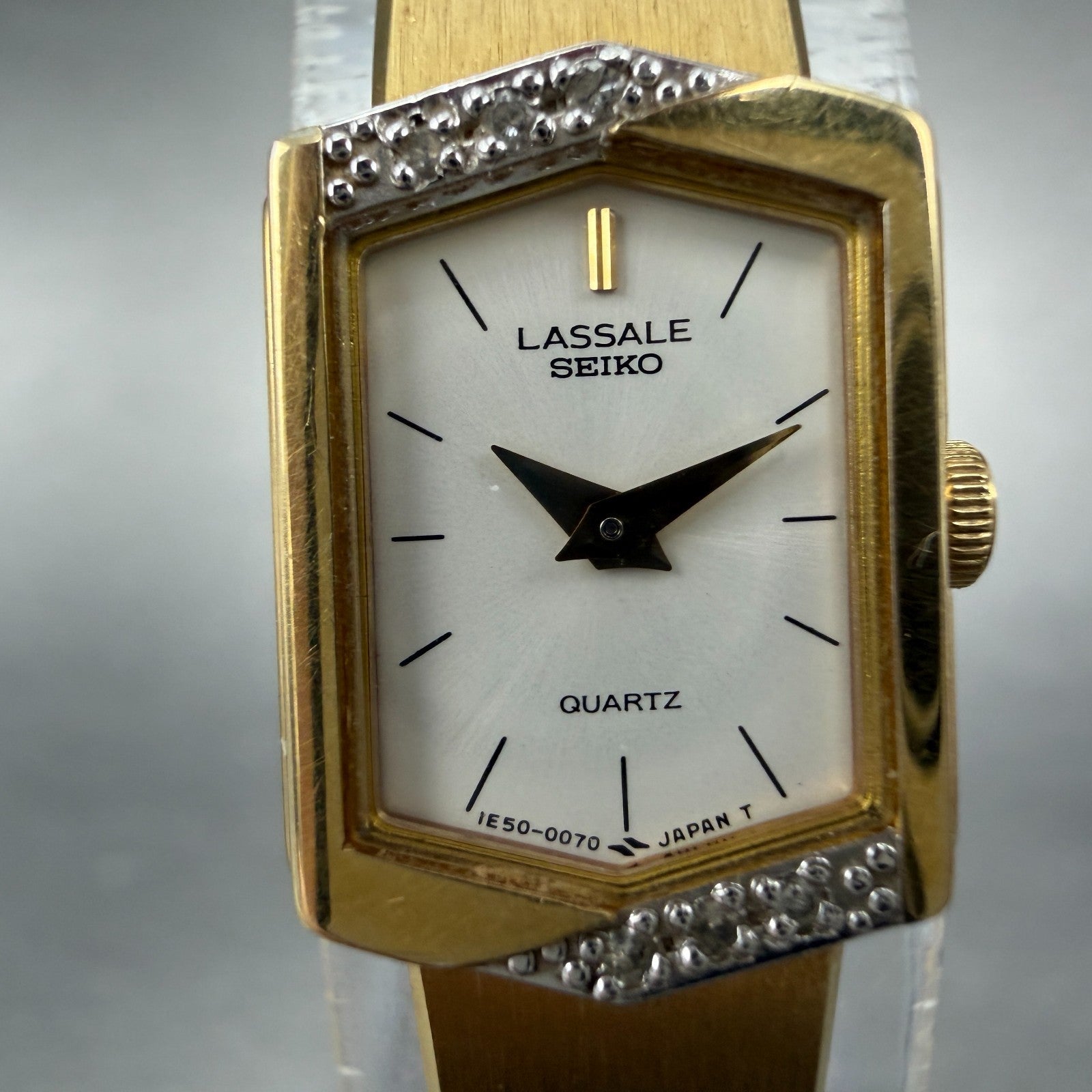Seiko Lassale Watch Women 13mm White Dial Gold Tone Hexagon 1E50-5039 NewBattery1
