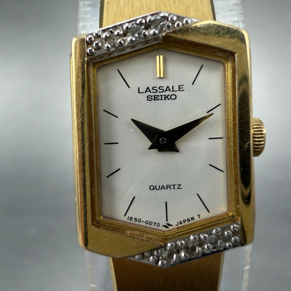 Seiko Lassale Watch Women 13mm White Dial Gold Tone Hexagon 1E50-5039 NewBattery1