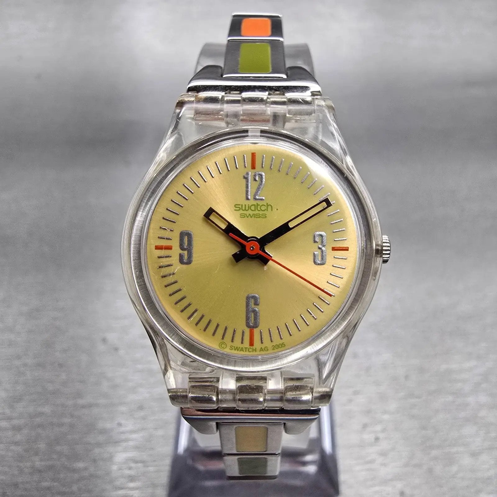 Swatch FALL OF LEAF Watch Women 25mm Yellow Dial Clear Case LK276G New Battery0