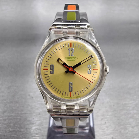 Swatch FALL OF LEAF Watch Women 25mm Yellow Dial Clear Case LK276G New Battery0
