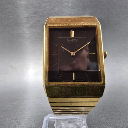 Seiko Tank Watch Men 25mm Brown Dial Gold Tone Rectangle 6530-5420 PARTS VTG6