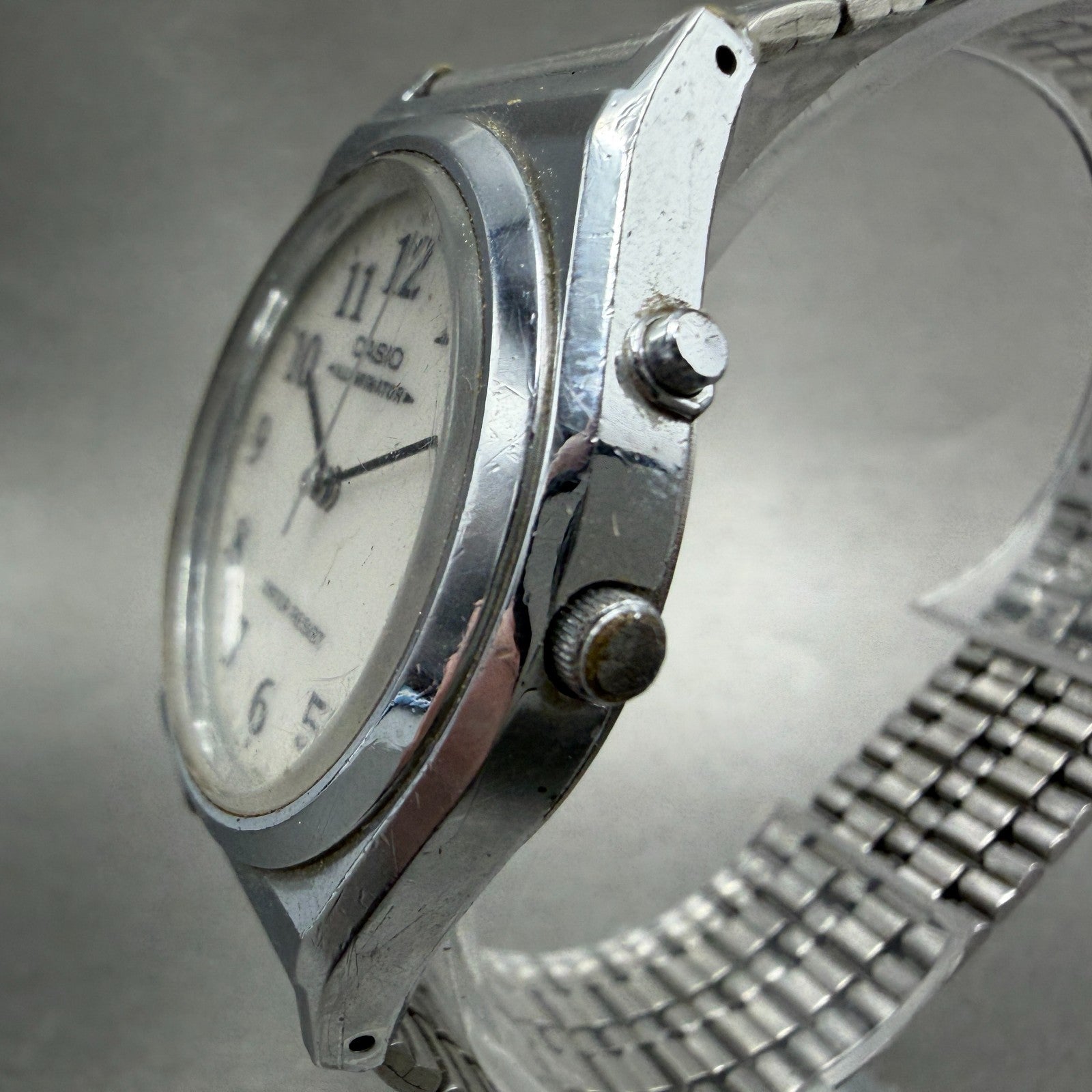 Casio Illuminator MQ-405 Watch Men 35mm White Dial Silver Tone READ! New Battery2