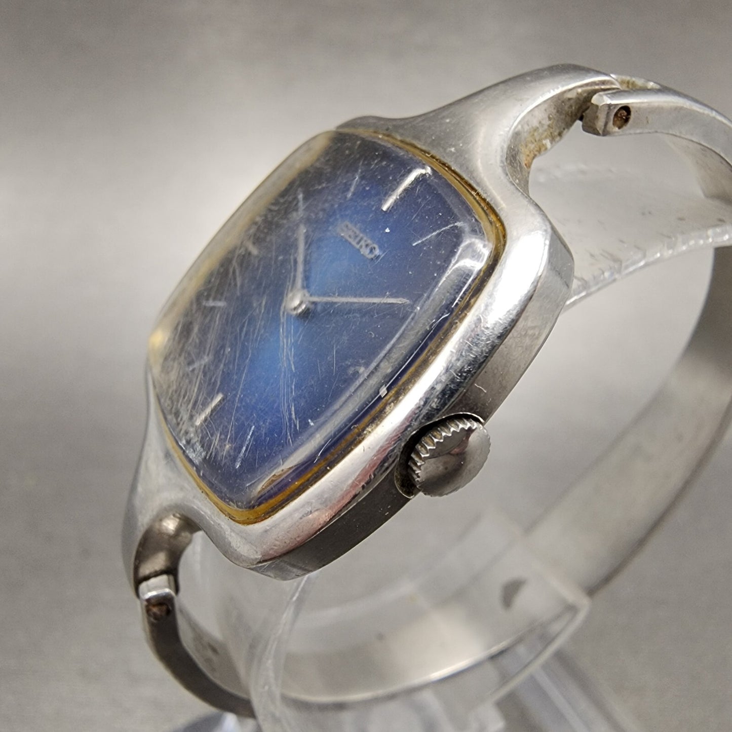 VTG Seiko Watch Women 27mm Blue Dial Rectangle Silver Tone 118339 PARTS3