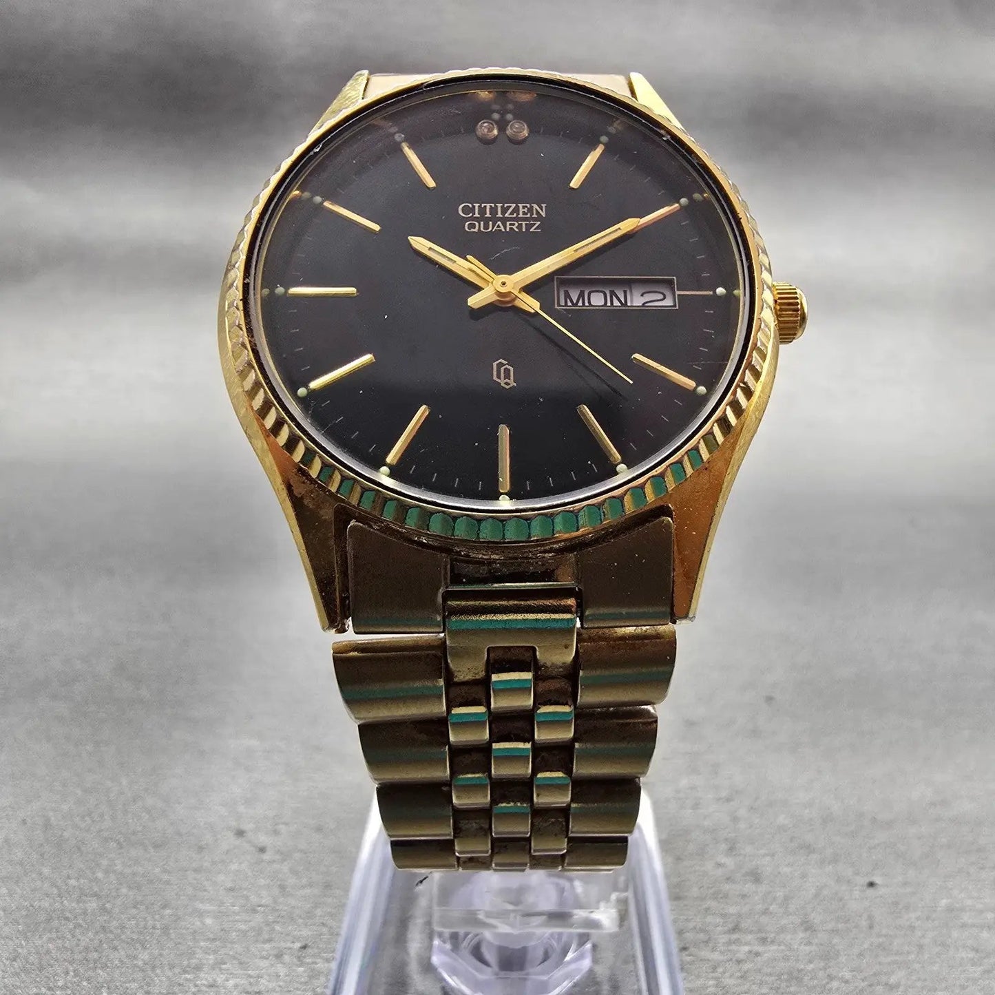 Citizen President Watch Men 34mm Black Dial Gold Tone Daydate 5500-075935 NewBat5