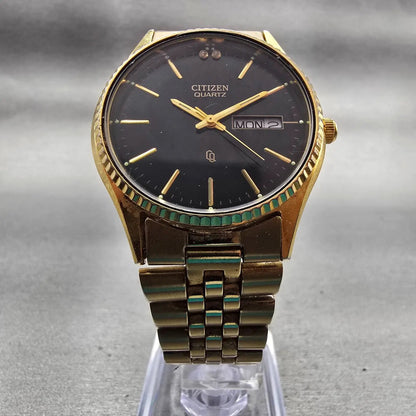 Citizen President Watch Men 34mm Black Dial Gold Tone Daydate 5500-075935 NewBat5