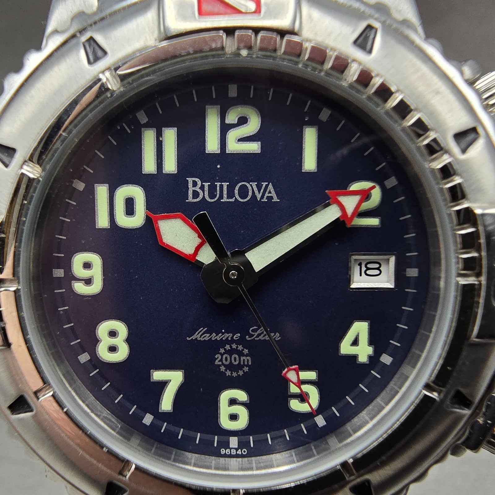 Bulova Marine Star Watch Men 38mm Blue Dial Silver Tone Date Round 96B40 PARTS2