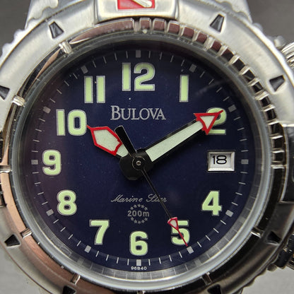 Bulova Marine Star Watch Men 38mm Blue Dial Silver Tone Date Round 96B40 PARTS2