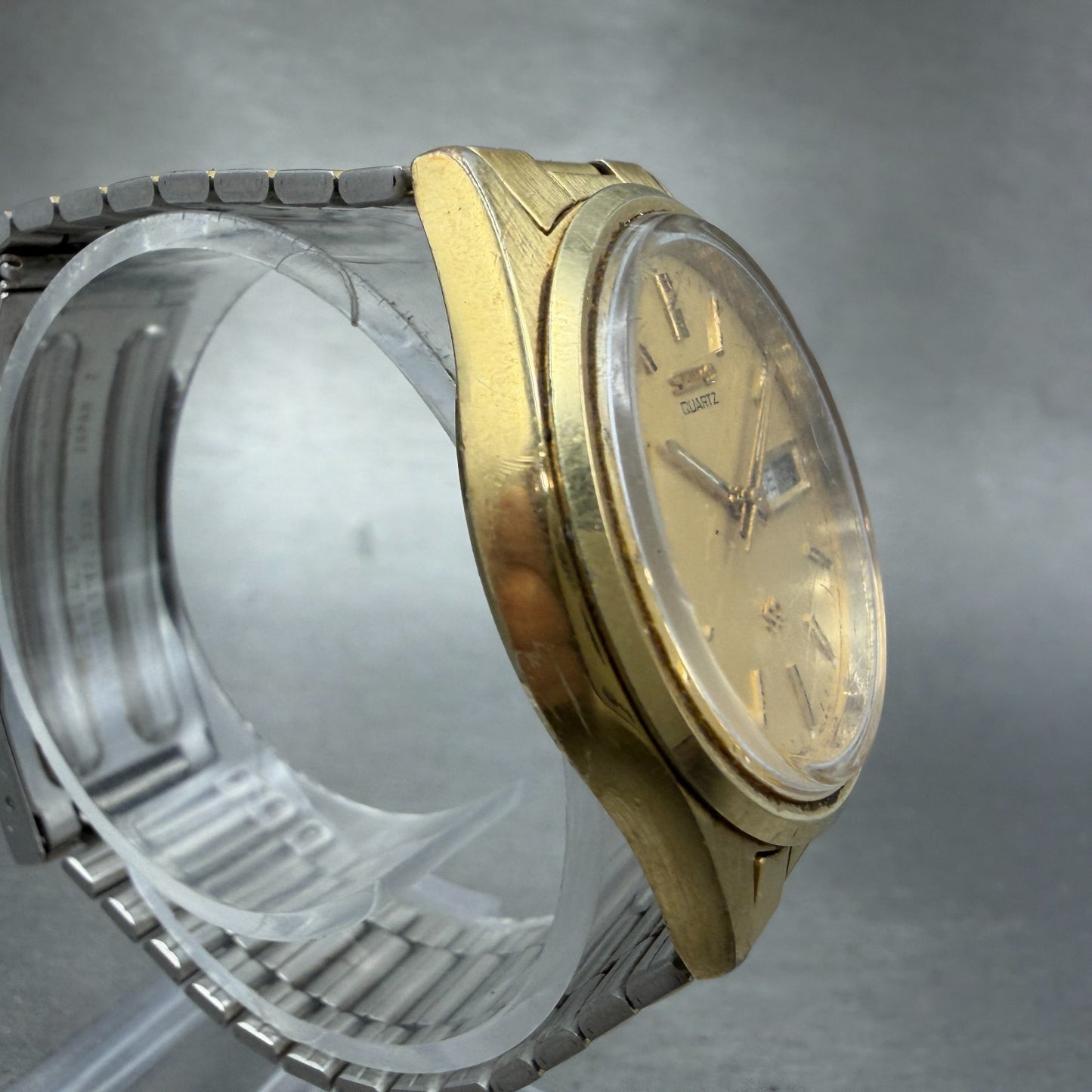 Seiko SQ Watch Men 34mm Champagne Dial Gold Tone Daydate 8C23-6010 PARTS Vintage4