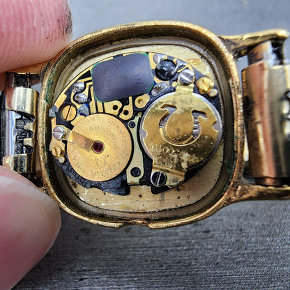 Omega De Ville Watch Women 19mm Gold Dial Gold Plated Rectangle Cal 1353 PARTS11