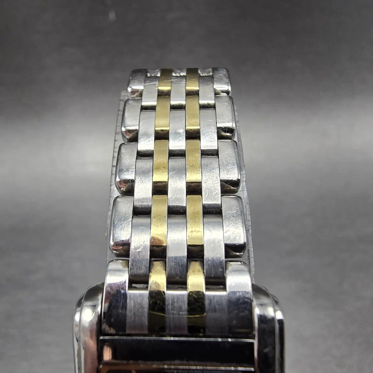 Citizen Eco-Drive Stiletto Tank Watch Women 19mm Black Dial Two Tone Works JP4