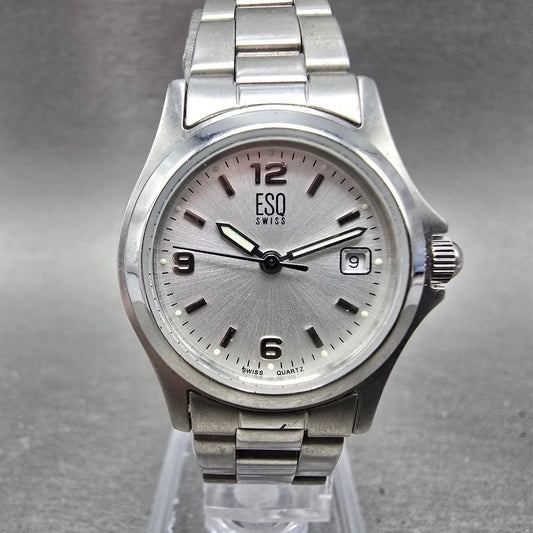 ESQ Watch Women 26mm Silver Dial Steel Date Round E5054 New Battery0