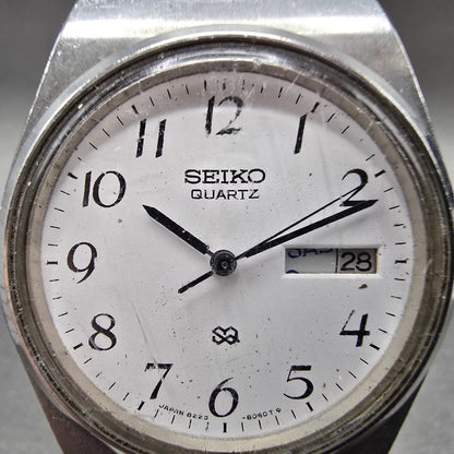 Seiko SQ Watch Men 35mm White Dial Silver Tone Dayadate READ!!! 8223-8029 NewBat2