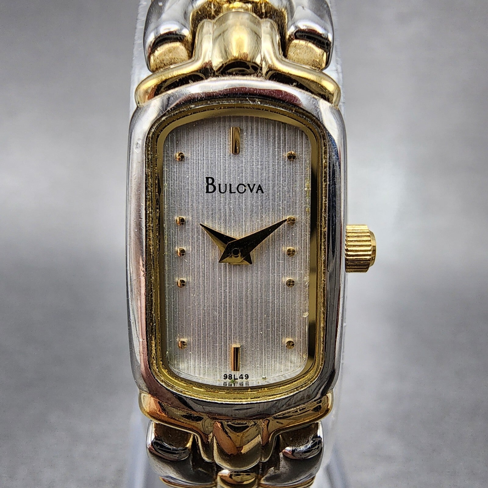 Bulova Watch Women 13mm Silver Dial Two Tone Rectangle 98L49 New Battery1